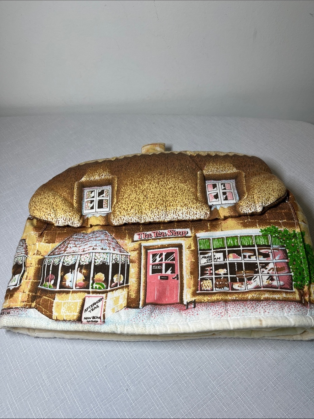 Quilted Cottage Teapot Cozy in Warm Yellow and Brown. THE TEA SHOP